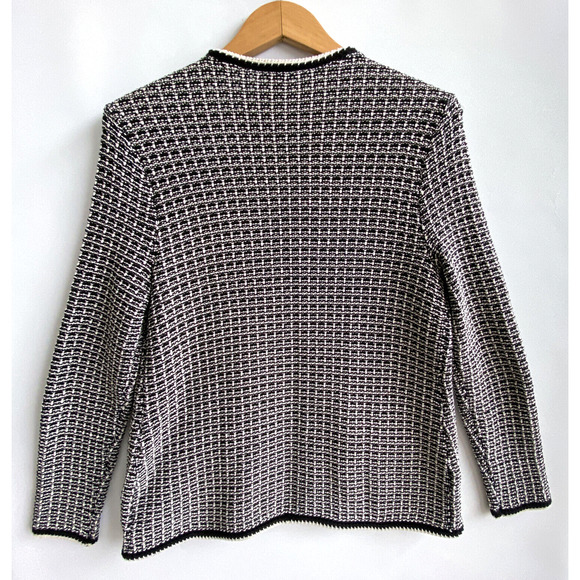 TALBOTS Black & White Heavy Knit Open Front Cardigan Sweater Jacket Size M - Picture 3 of 4